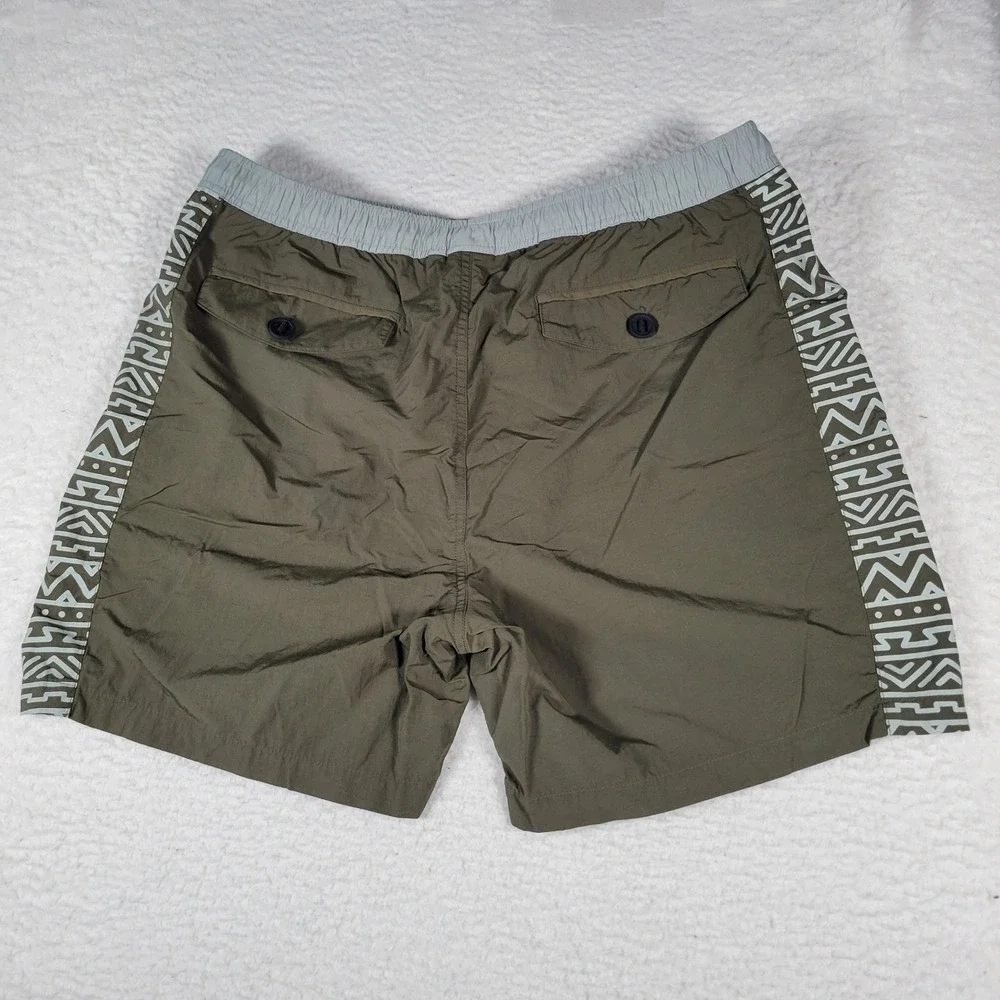 Bearded‎ Goat Swim Trunks Mens XXL Olive Green Grey Tribal Print Nylon Shorts